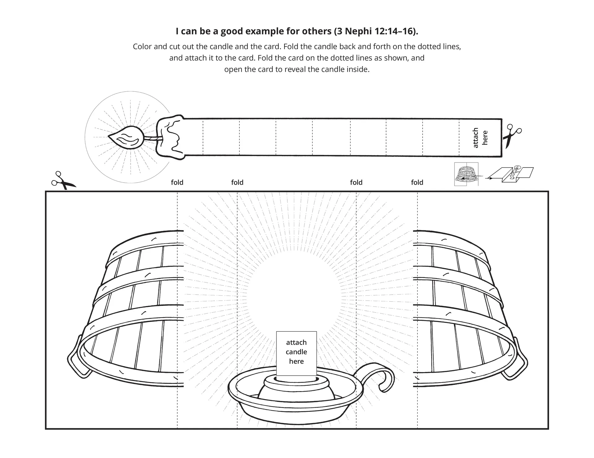 A line-art activity teaching the importance of being an example.