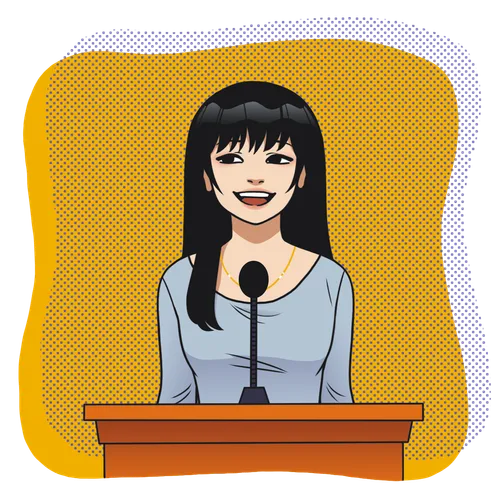 young woman speaking at a pulpit