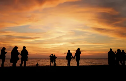 silhouette of family at the beach
