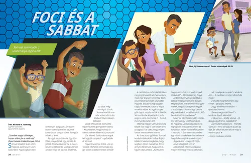 PDF-oldal rajzokkal, amelyeken egy fiú tévét néz az apukájával, a szülei mellett ülő fiú elalszik az istentiszteleten, valamint a fiú a szüleivel sétál