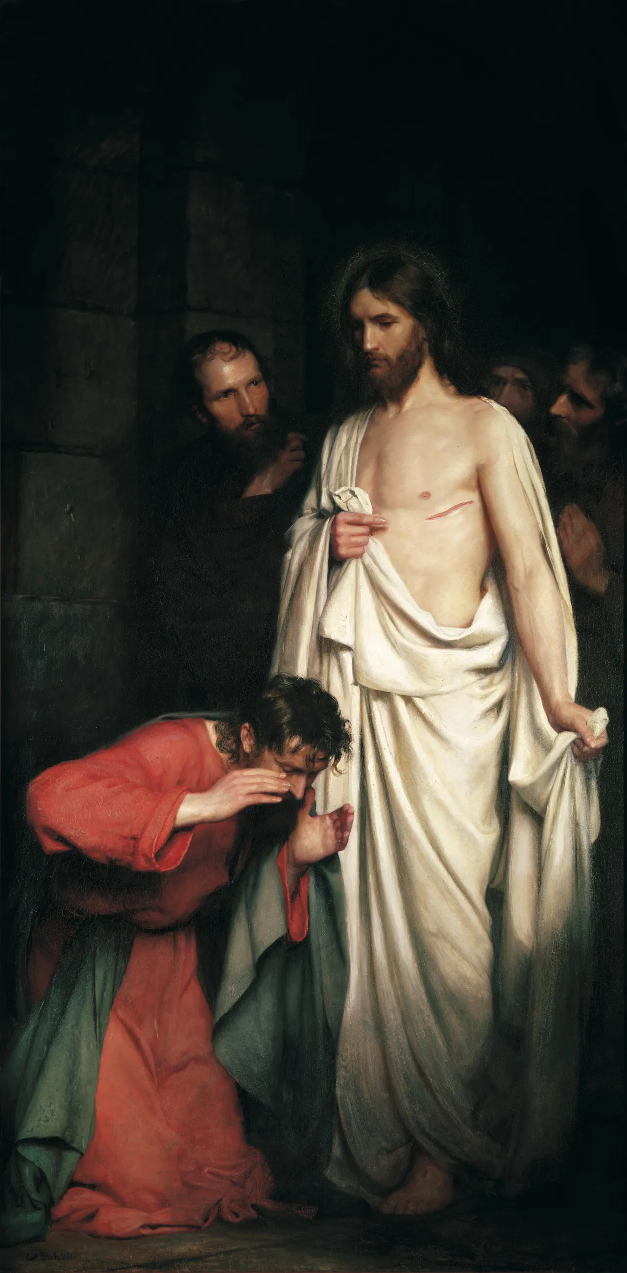 Jesus stands before doubtful Thomas