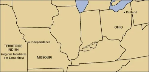 carte du trajet d’Independence à Kirtland