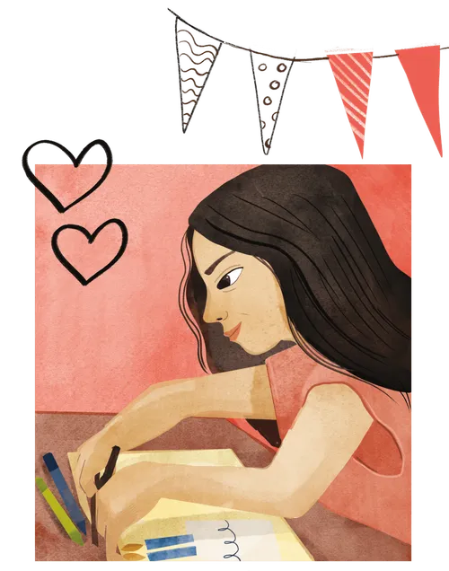 Angeline writing cards