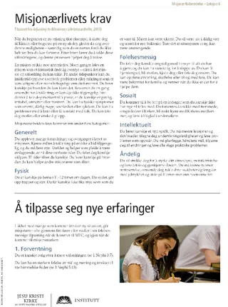 Livet som misjonær, utdelingsark