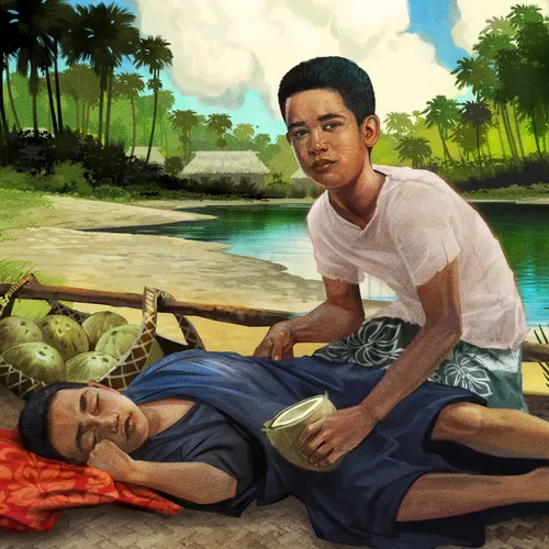 Samoan boy helping sick villagers