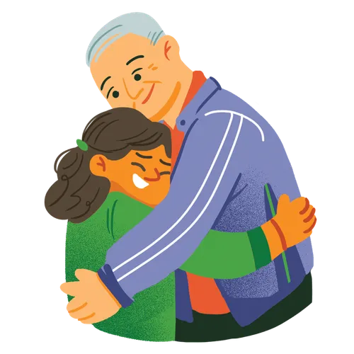 girl and grandmother hugging