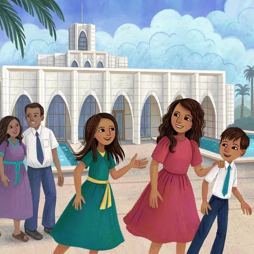 family at the temple