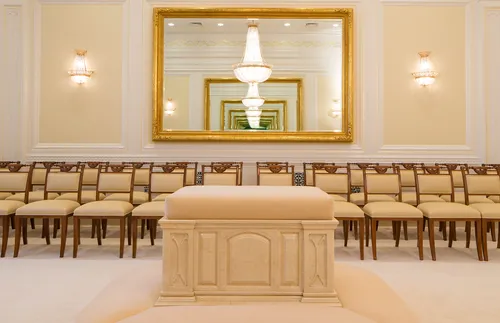 Mirrors in a temple sealing room