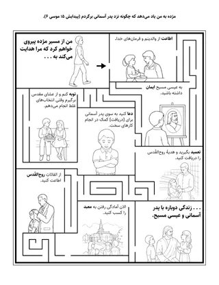 صفحهٔ فعالیت ابتدایی: مژده به من آموزش می‌دهد که چگونه به سوی پدر آسمانی بازگردم.