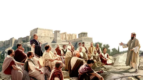 Paul teaching a group of people in Athens