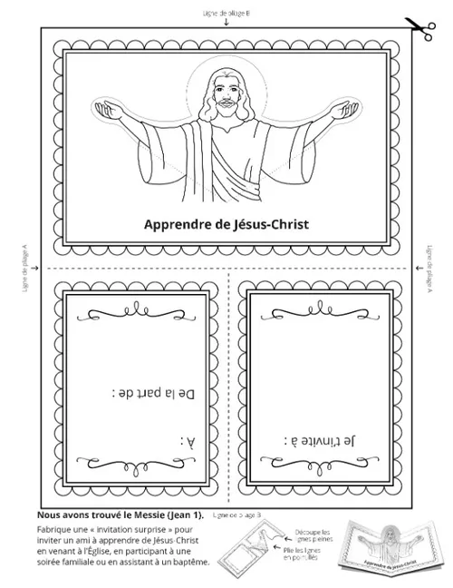 page des activités: apprendre à connaître Jésus-Christ