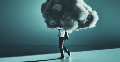 man walking in dark cloud