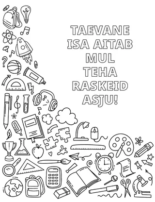 Värvimisleht erinevatest koolitarvikutest ja teistest esemetest