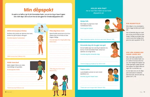 PDF-side med illustrasjoner av barn som velger det rette, samt linjer å skrive på