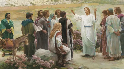 The resurrected Christ commanding His Apostles to preach the gospel to all nations