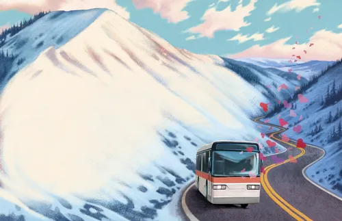 bus with floating hearts