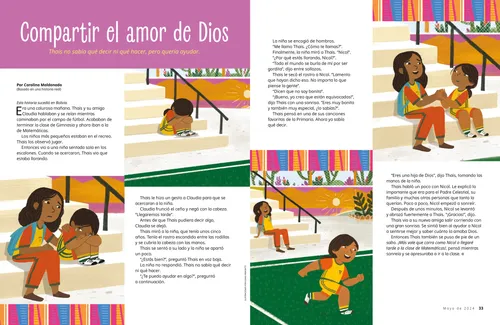 Relato en PDF de una niña que llora, y una niña mayor que la consuela y la ayuda a sentirse mejor