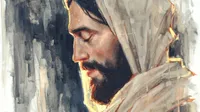 Artwork of Jesus Christ with his eyes closed and head bowed. He is praying. "Not My Will, But Thine" by Dan Wilson.