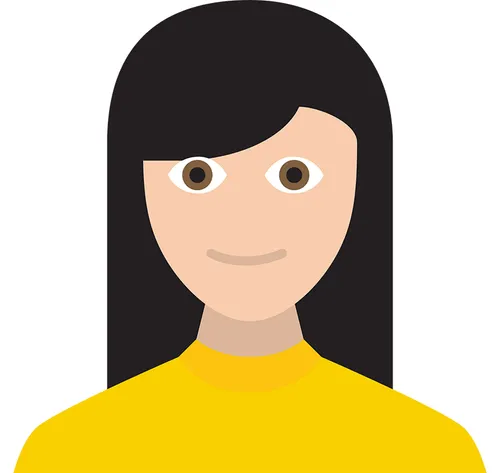 woman with black hair and yellow shirt