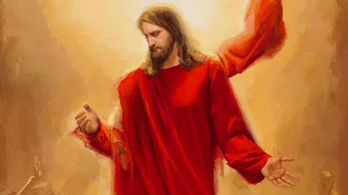 Christ descending in a red robe