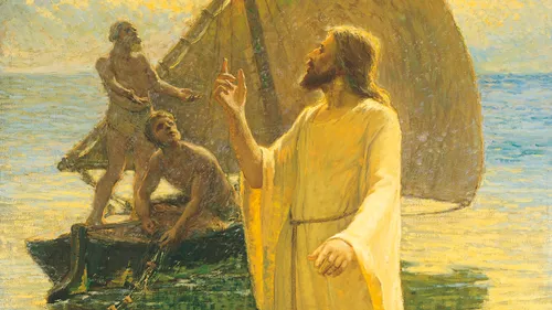 Christ inviting His disciples in a boat to follow Him