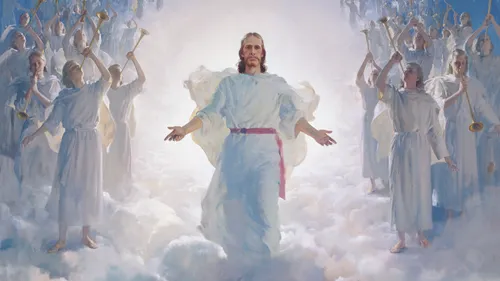 Christ above clouds, surrounded by angels
