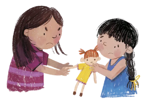 Sisters arguing over doll