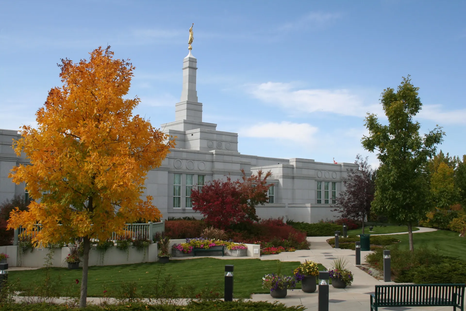 The Regina Saskatchewan Temple entrance, including scenery.