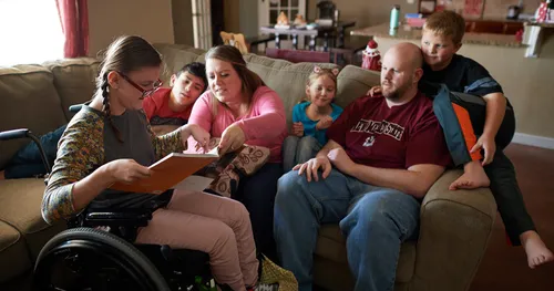 family studying together