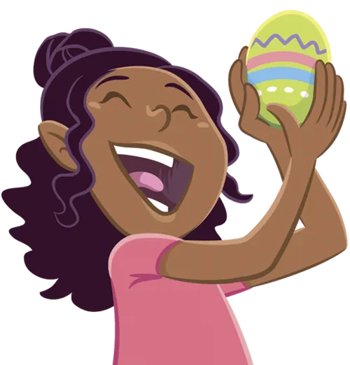 Girl holding up chocolate egg