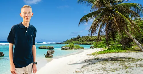young man and tropical beach