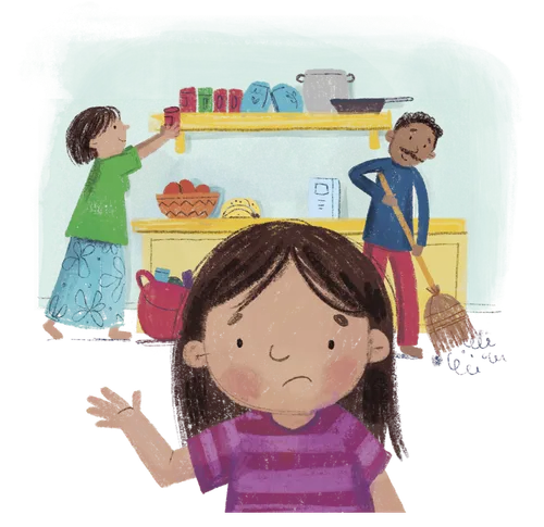 Parents cleaning the house