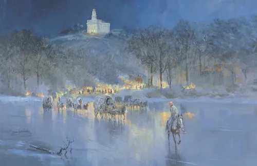 Glen Hopkinson, ‘Pioneers Leaving the Nauvoo Temple Behind’