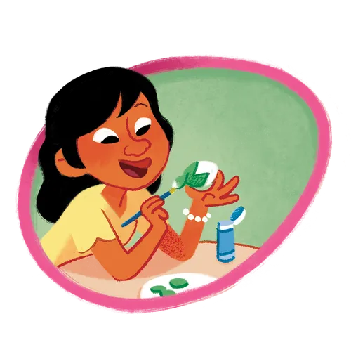 Mom talks while she paints her egg