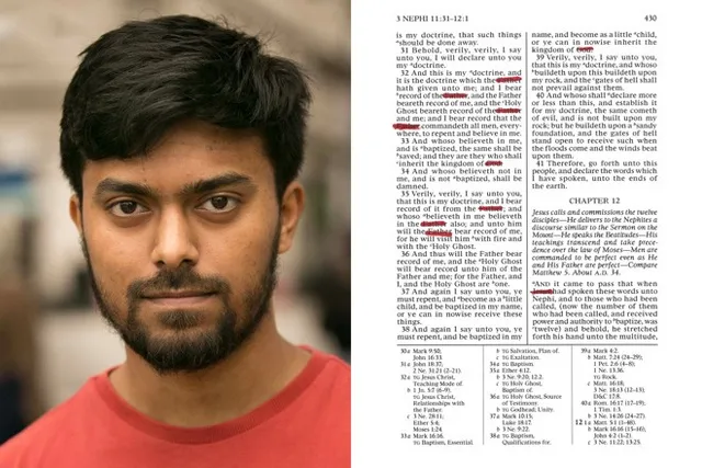 Rafi’s highlighted page of the Book of Mormon