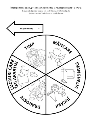 Pagină cu activități: Împărțind ceea ce am, pot să-i ajut pe cei aflați la nevoie.