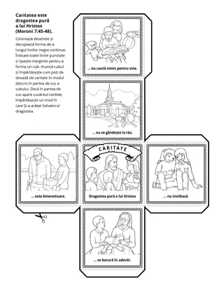 Pagină cu activități: Caritatea este dragostea pură a lui Hristos.