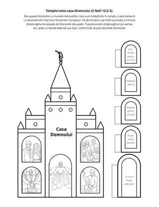 Pagină cu activități: Templul este casa Domnului.
