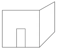 line drawing, front and side of house