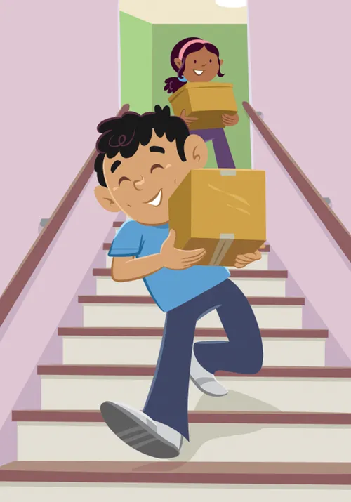 Margo and Paolo carrying more boxes