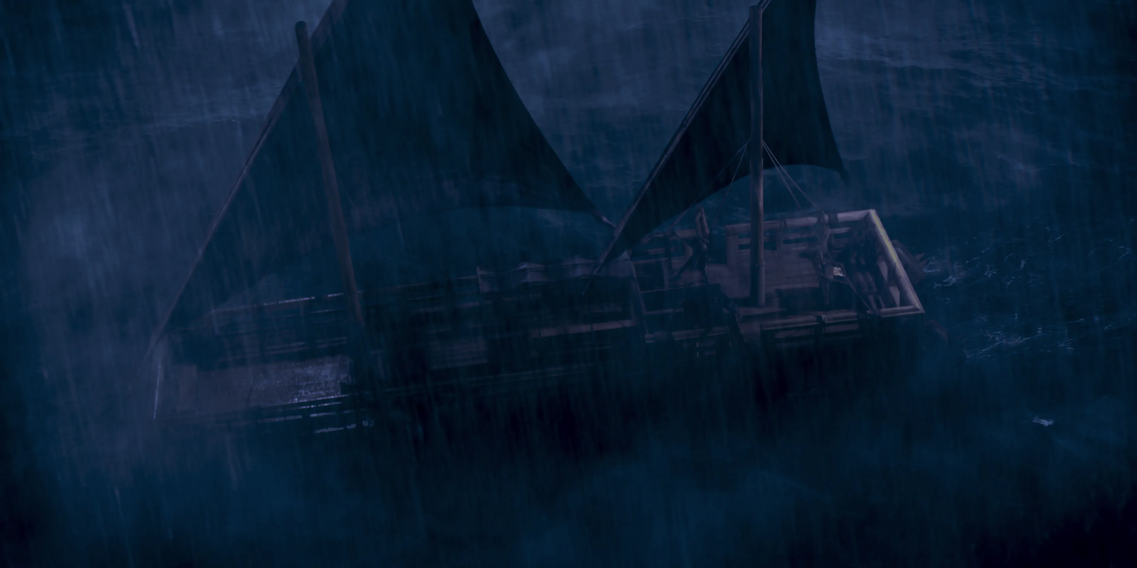 Ship is tossed during the storm.