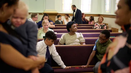 Woman alone at church