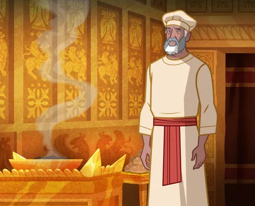 Zacharias serving in the temple.