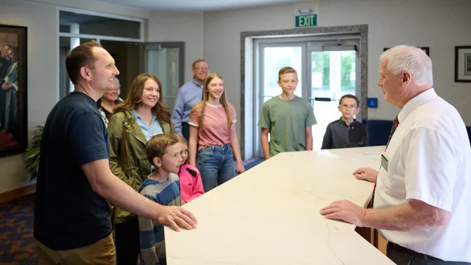 Families visit inside Liberty Jail in Liberty, Missouri.