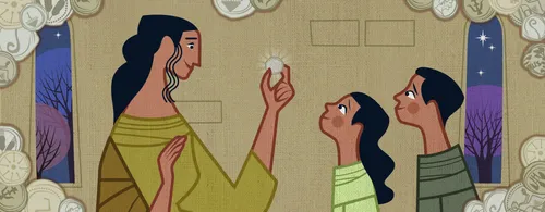 The woman finds the lost coin and is very happy.