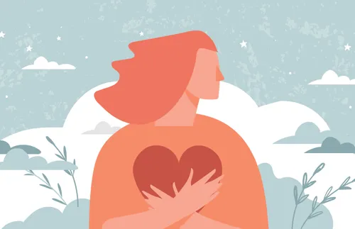 an illustration of a woman holding a heart