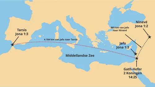 kaart van het Oude Testament in de tijd van de profeet Jona