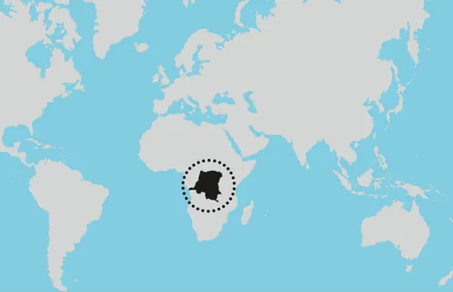 世界地圖上，用圓圈圈起來的剛果民主共和國