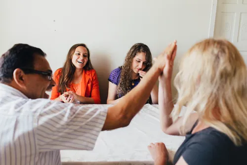 family having home evening