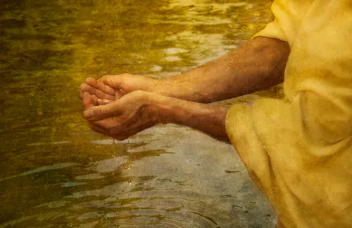painting of the Savior’s hands above a river